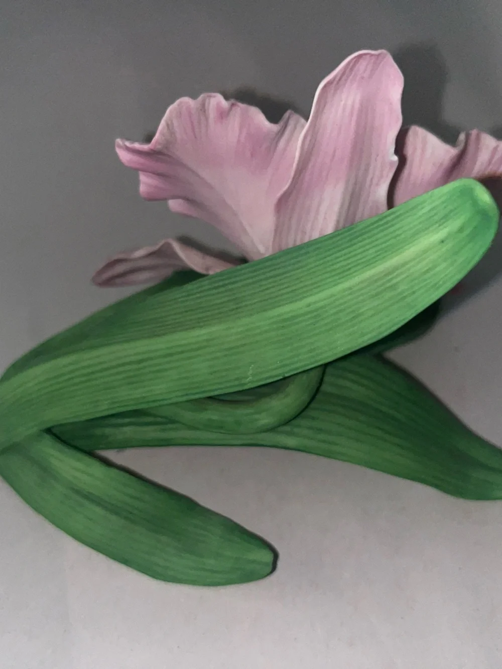 Lenox Pink and Yellow Porcelain Orchid Accent with Green Leaves